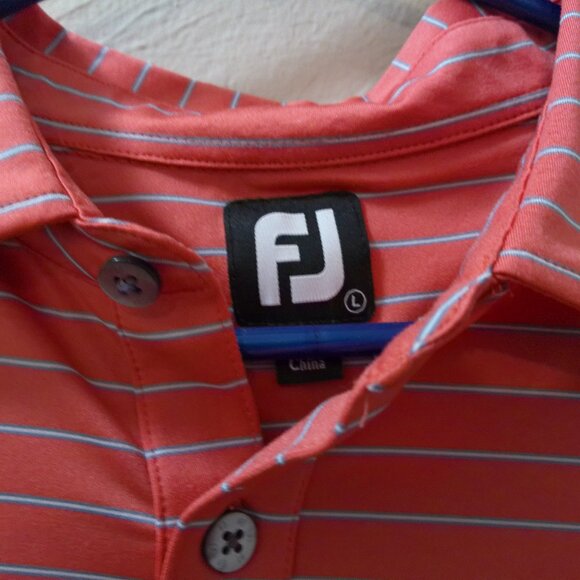 FootJoy Men’s L Performance Golf Polo Coral Red White Stripe Size Large - Picture 3 of 4